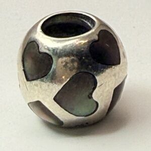 Pandora Dark Green Mother of Pearl Hearts Charm S925 ALE Love Bead
